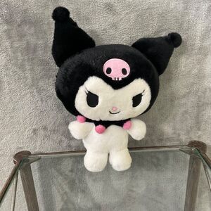 Sanrio Kuromi Black Pink skull Smile Cute Plush Toy black /pink collar 10”
